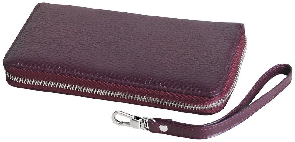 Женский кожаный кошелек-клатч на молнии бордового цвета с ремешком на кисть Vip Collection 102376 modnotak фото №2
