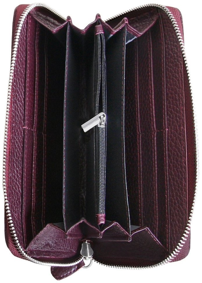 Женский кожаный кошелек-клатч на молнии бордового цвета с ремешком на кисть Vip Collection 102376 modnotak фото №4