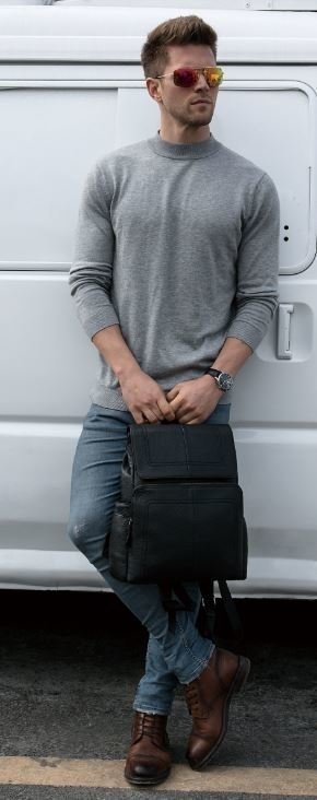 Универсальный кожаный рюкзак с карманом для ноутбука VINTAGE STYLE (14891)
