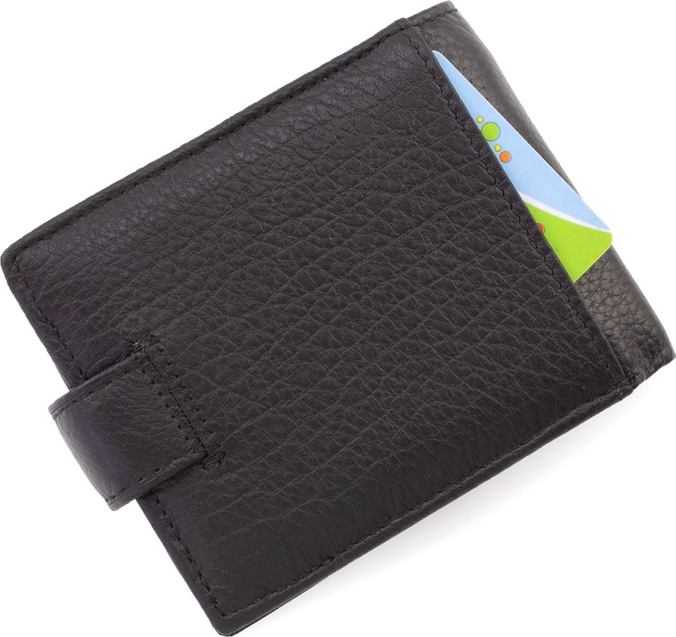 Компактное мужское портмоне из телячьей кожи черного цвета Marco Coverna (21590)