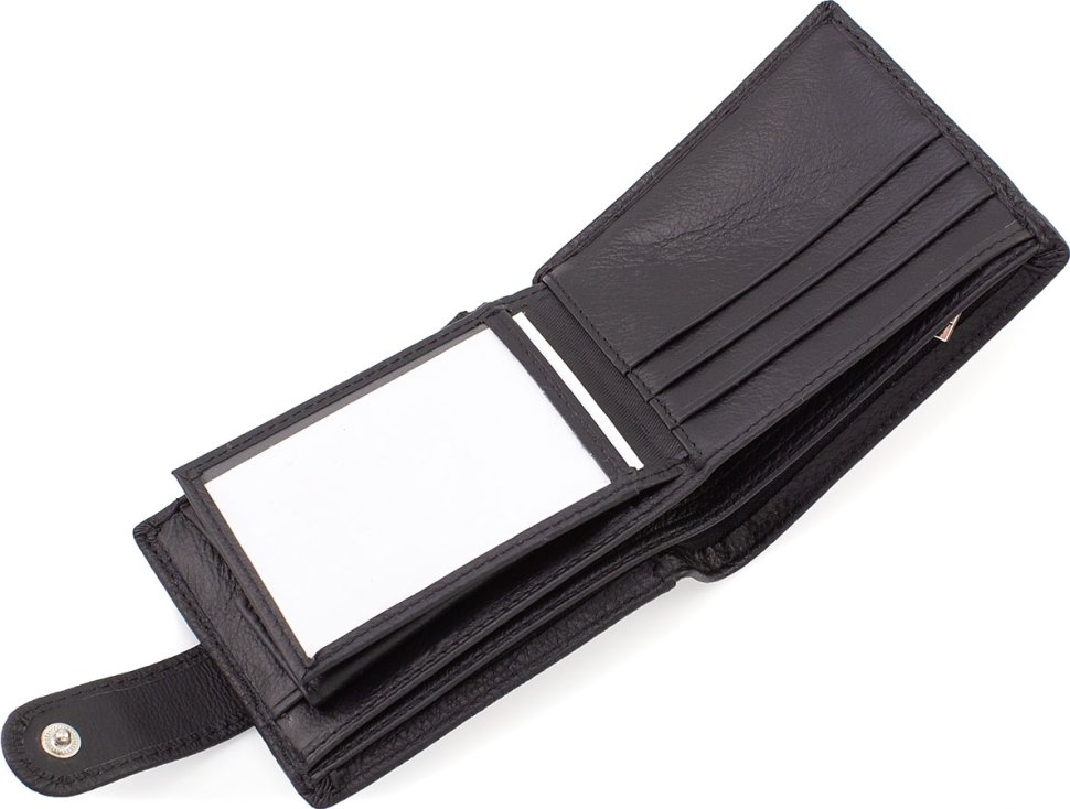 Компактное мужское портмоне из телячьей кожи черного цвета Marco Coverna (21590)