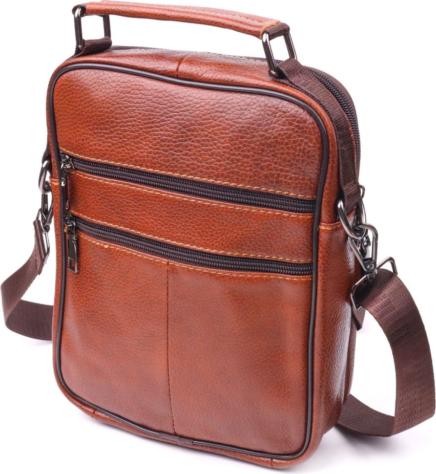 Кожаная мужская сумка-барсетка рыжего цвета с ручкой Vintage (2421277)