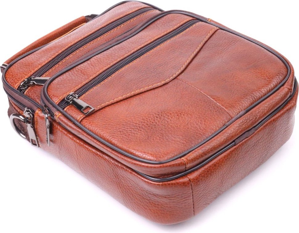 Шкіряна чоловіча сумка-барсетка рудого кольору з ручкою Vintage (2421277)