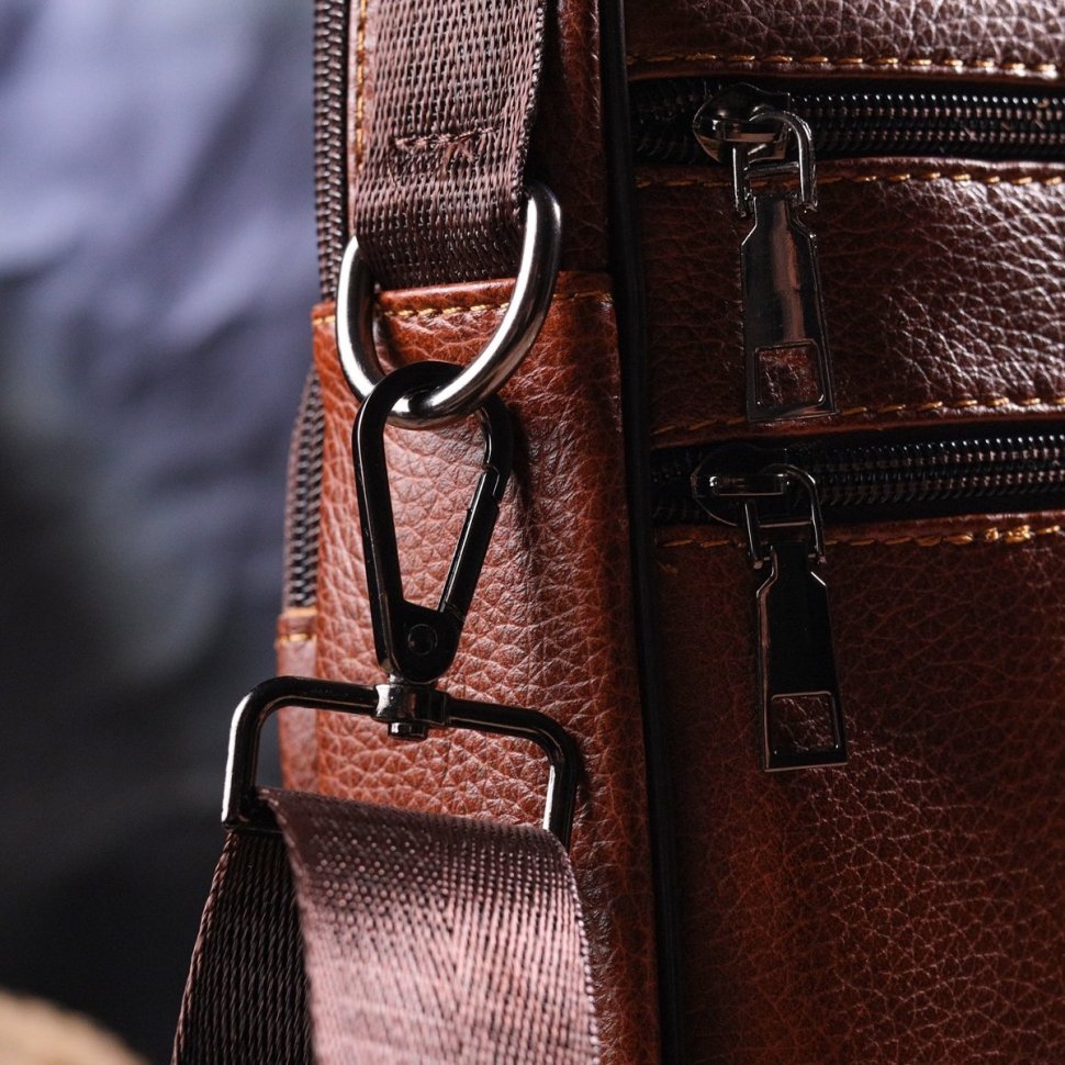 Шкіряна чоловіча сумка-барсетка рудого кольору з ручкою Vintage (2421277)