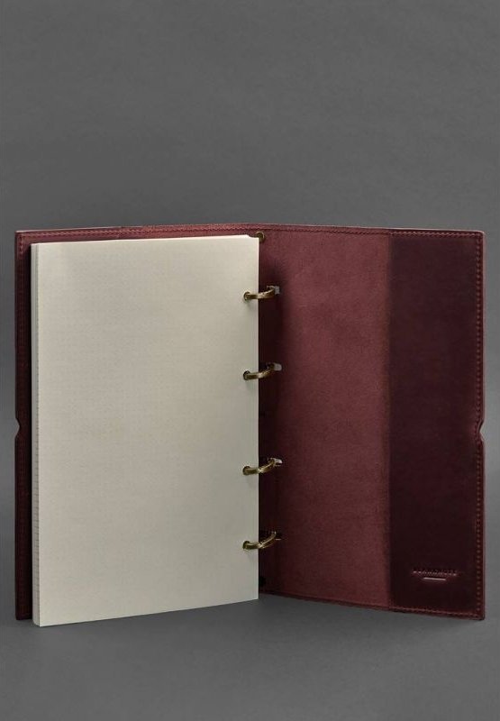 Женский кожаный блокнот А4 на кольцах (софт-бук) в мягкой винтажной обложке бордового цвета BlankNote (42676)