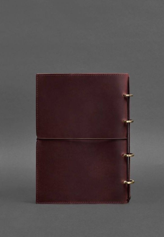Женский кожаный блокнот А4 на кольцах (софт-бук) в мягкой винтажной обложке бордового цвета BlankNote (42676)