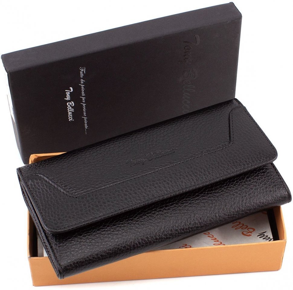 Кожний довгий гаманець чорного кольору на магнітах Tony Bellucci (10526)