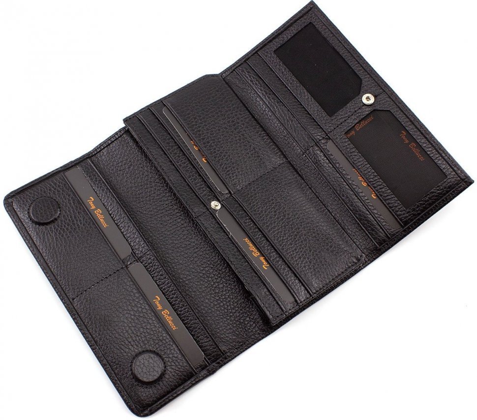 Кожний довгий гаманець чорного кольору на магнітах Tony Bellucci (10526)