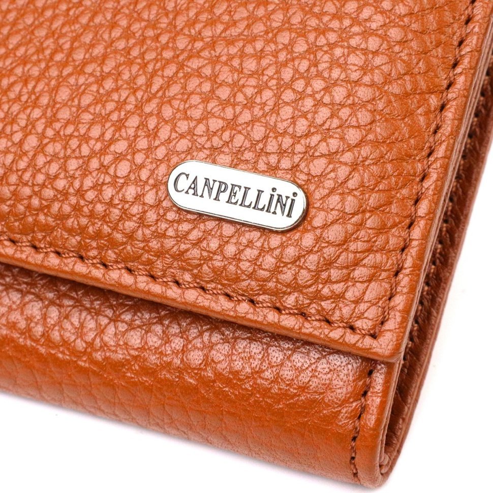 Вместительный женский кошелек из натуральной зернистой кожи коричневого цвета CANPELLINI (2421712)
