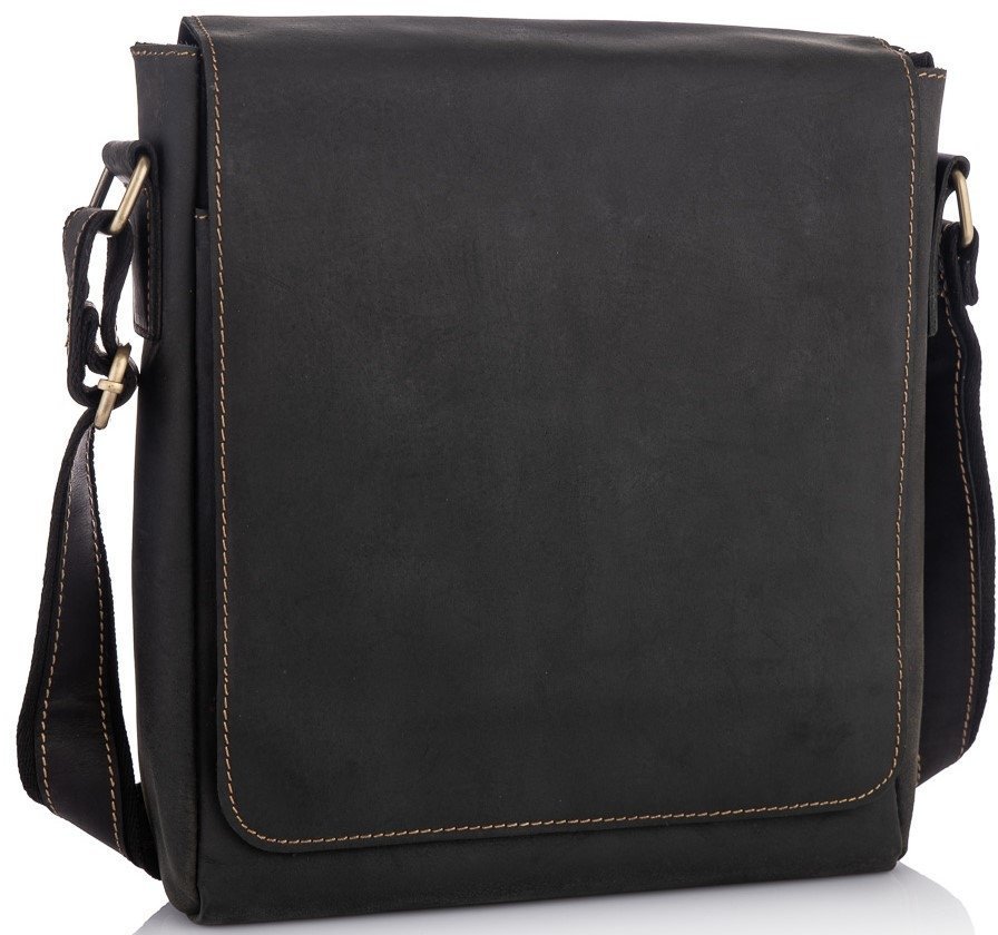Шкіряна чоловіча сумка-месенджер чорного кольору в стилі вінтаж через плече Tiding Bag (15822)