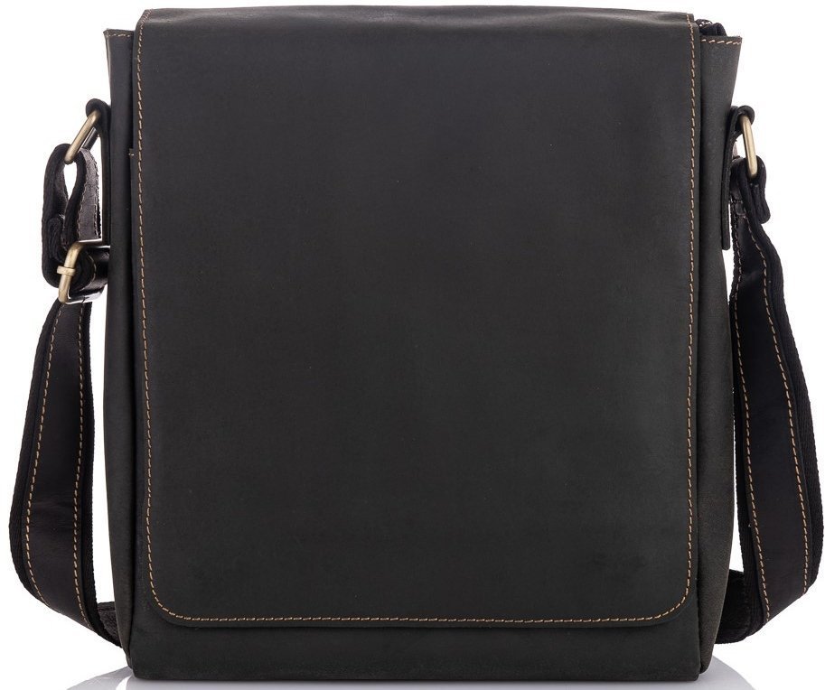 Шкіряна чоловіча сумка-месенджер чорного кольору в стилі вінтаж через плече Tiding Bag (15822)