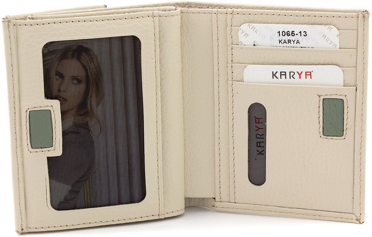 Качественный женский кошелек двойного сложения из светло-бежевой кожи KARYA (19992)