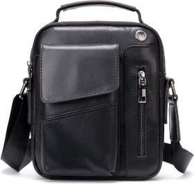 Вертикальная черная мужская сумка-барсетка из натуральной кожи с мелкой фактурой Vintage (20366)