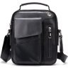 Вертикальная черная мужская сумка-барсетка из натуральной кожи с мелкой фактурой Vintage (20366) - 1