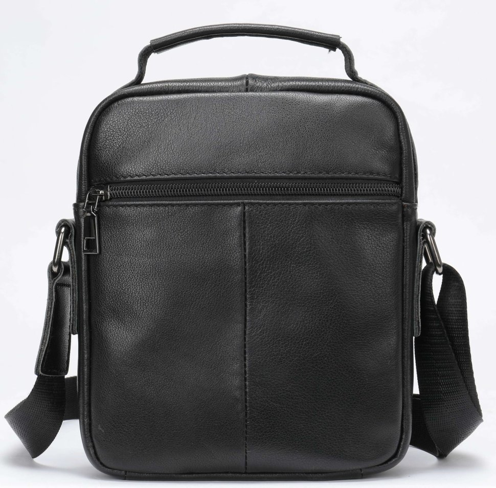 Вертикальна чорна чоловіча сумка-барсетка з натуральної шкіри з дрібною фактурою Vintage (20366)