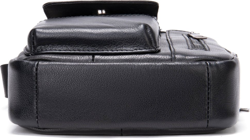 Вертикальная черная мужская сумка-барсетка из натуральной кожи с мелкой фактурой Vintage (20366)