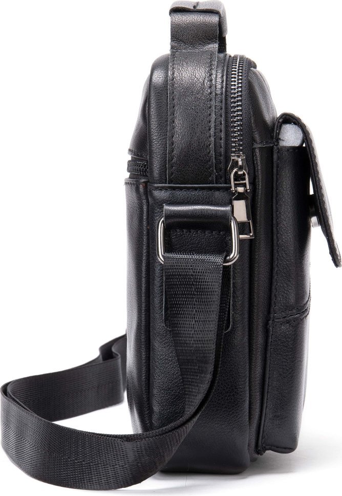 Вертикальна чорна чоловіча сумка-барсетка з натуральної шкіри з дрібною фактурою Vintage (20366)