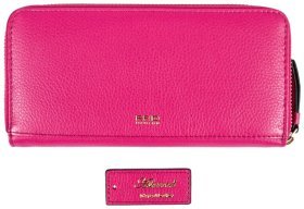 Вместительный женский кошелек из фактурной кожи на молнии Ashwood J51 94176 малинового цвета