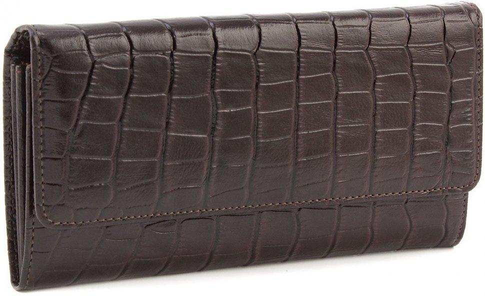 Великий гаманець коричневого кольору з тисненням під крокодилячу шкіру Tony Bellucci (10767)