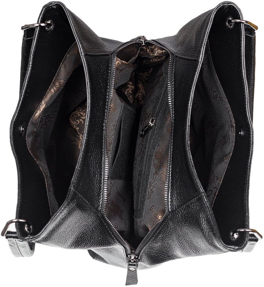 Жіноча шкіряна сумка чорного кольору з візерунками Desisan (19160)