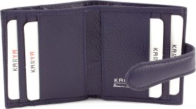 Темно-синий кожаный кошелек с фиксацией на хлястик с кнопкой KARYA (21047) - 2