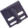 Темно-синий кожаный кошелек с фиксацией на хлястик с кнопкой KARYA (21047) - 3