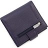Темно-синий кожаный кошелек с фиксацией на хлястик с кнопкой KARYA (21047) - 4