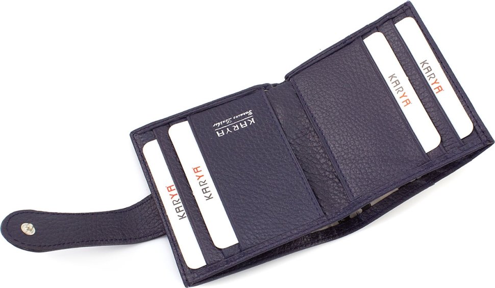 Темно-синій шкіряний гаманець з фіксацією на хлястик з кнопкою KARYA (21047) фото №6 Темно-синій шкіряний гаманець з фіксацією на хлястик з кнопкою KARYA (21047) modnotak фото №6