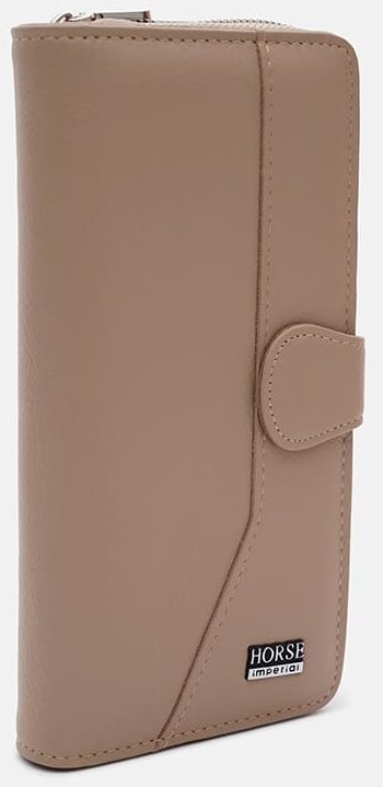 Женский вместительный кожаный кошелек бежевого цвета с монетницей Horse Imperial 65076
