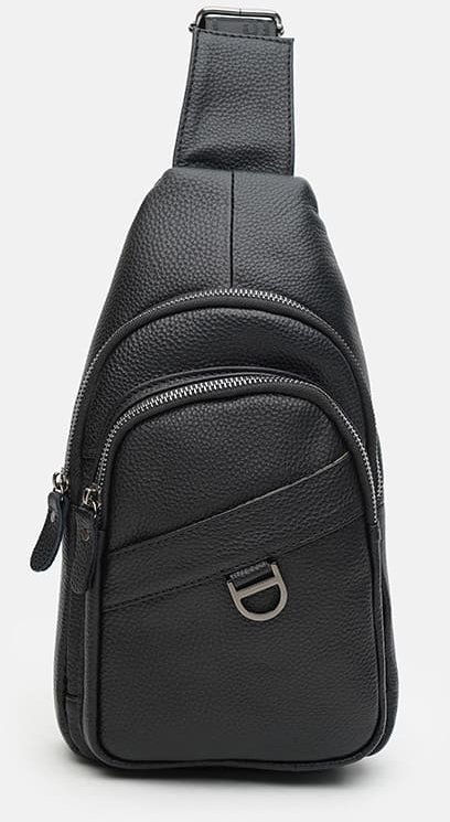 Мужской качественный кожаный слинг черного цвета через плечо Keizer (21415)