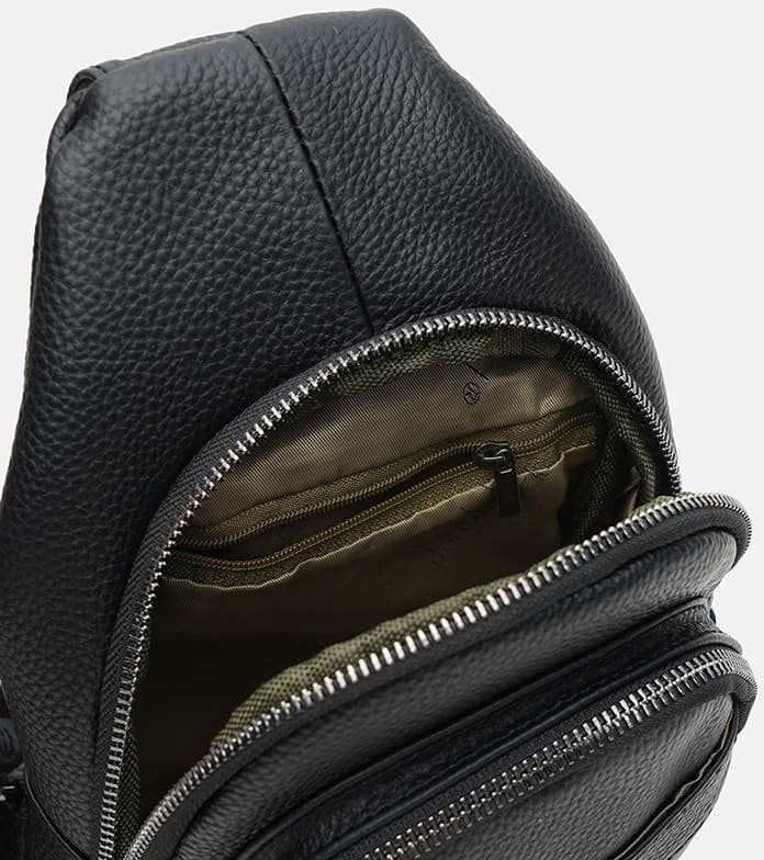 Мужской качественный кожаный слинг черного цвета через плечо Keizer (21415)