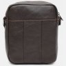 Небольшая мужская кожаная сумка-планшет коричневого цвета с рыжей строчкой Keizer (19343) - 3