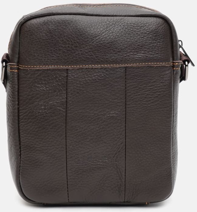 Невелика чоловіча шкіряна сумка-планшет коричневого кольору з рудою строчкою Keizer (19343)