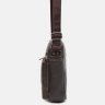 Небольшая мужская кожаная сумка-планшет коричневого цвета с рыжей строчкой Keizer (19343) - 4