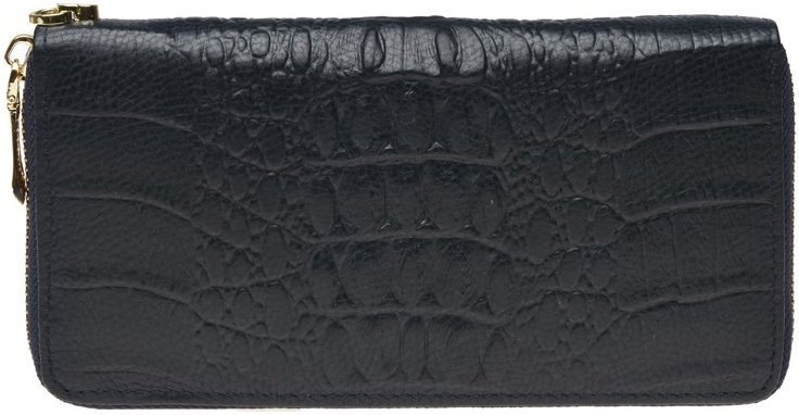 Темно-синій жіночий шкіряний гаманець великого розміру на блискавці Keizer 66276
