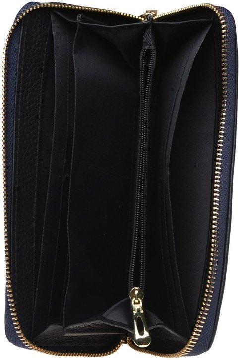 Темно-синий женский кожаный кошелек крупного размера на молнии Keizer 66276