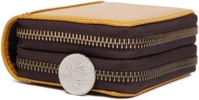 Желтая женская визитница из натуральной кожи на две молнии Vintage 2414963