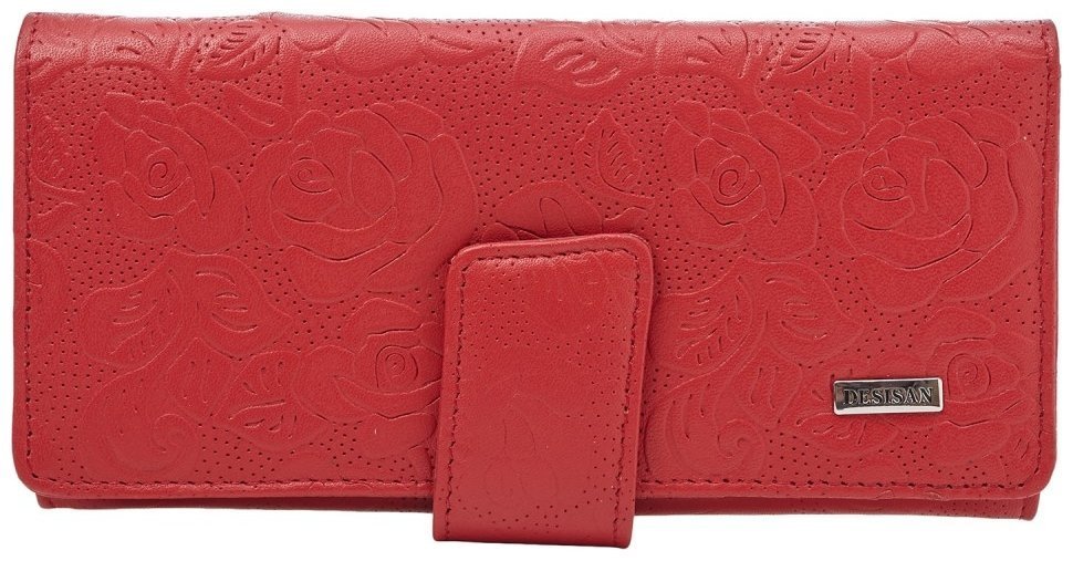 Великий червоний гаманець для жінок із натуральної шкіри Desisan 107176 з тисненням квітів modnotak фото №1