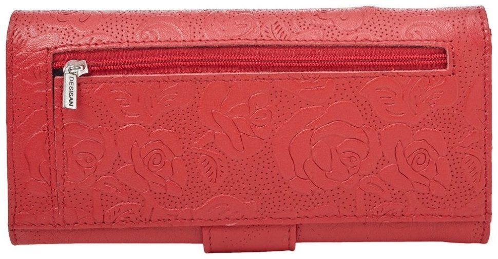 Великий червоний гаманець для жінок із натуральної шкіри Desisan 107176 з тисненням квітів modnotak фото №2
