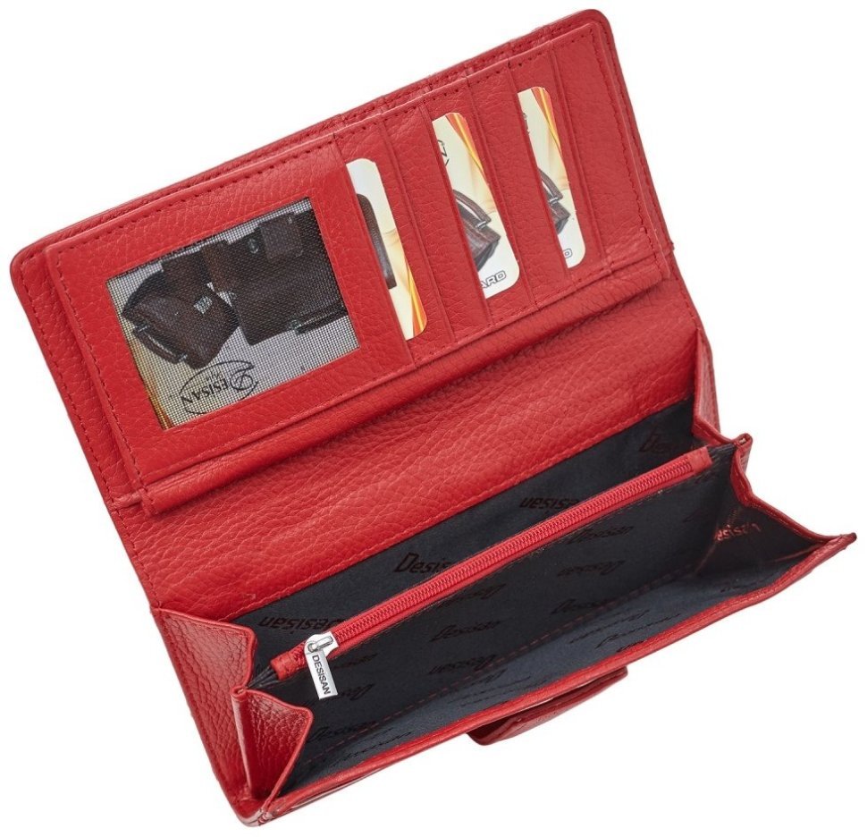 Великий червоний гаманець для жінок із натуральної шкіри Desisan 107176 з тисненням квітів modnotak фото №3