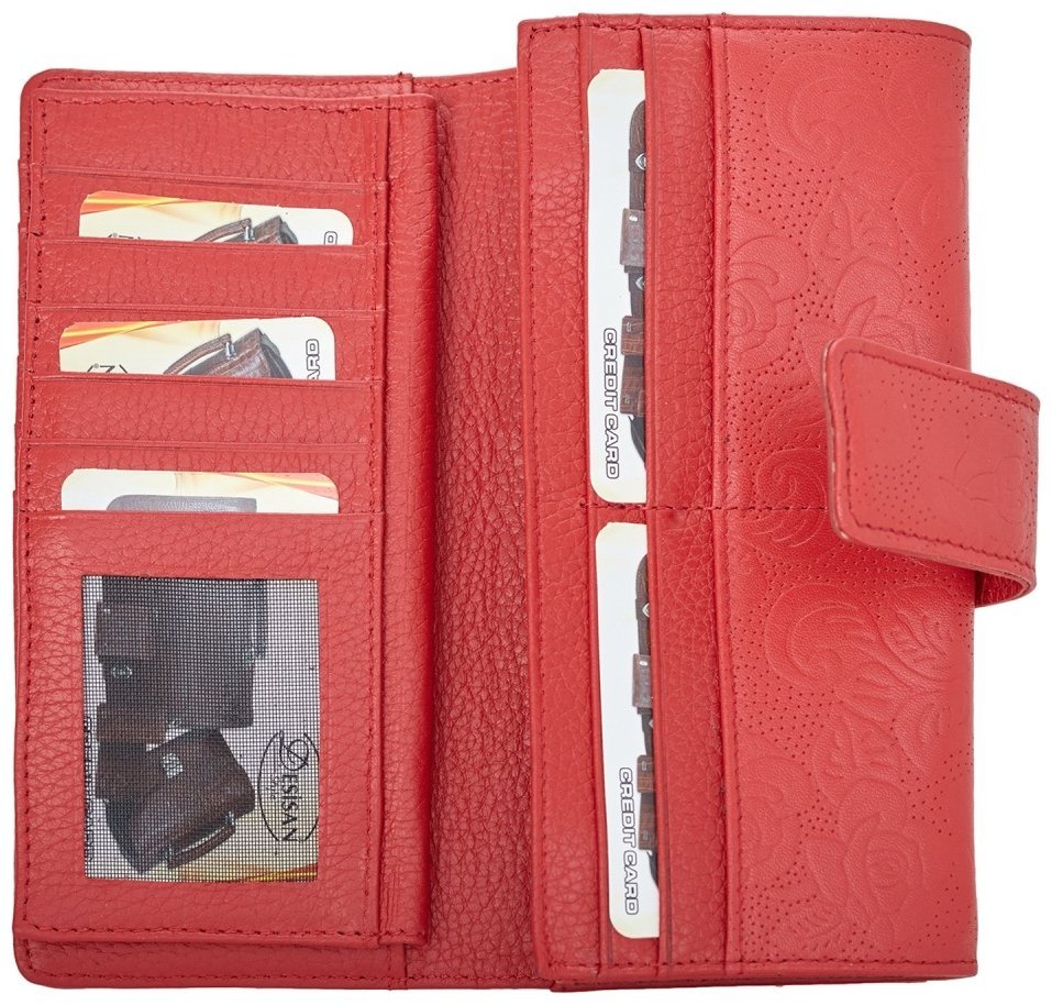 Великий червоний гаманець для жінок із натуральної шкіри Desisan 107176 з тисненням квітів modnotak фото №4