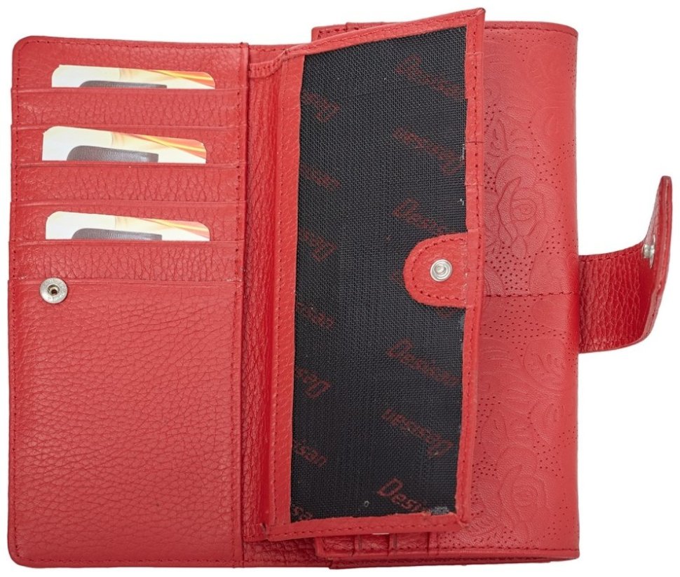 Великий червоний гаманець для жінок із натуральної шкіри Desisan 107176 з тисненням квітів modnotak фото №5