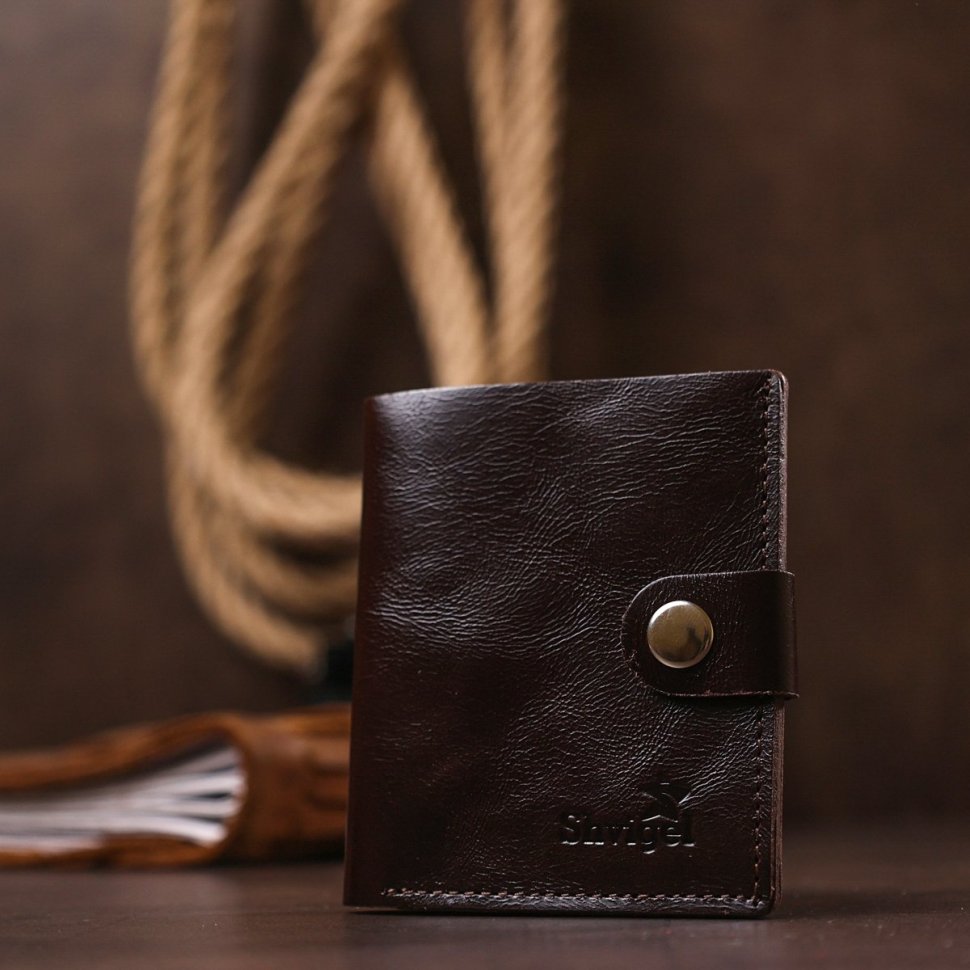Гладкое коричневое мужское портмоне из натуральной кожи с карманом под монеты Shvigel (2416485)