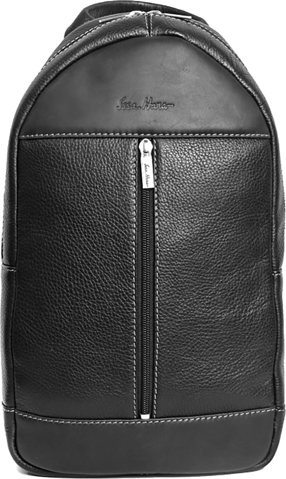 Чорний чоловічий рюкзак із комбінованої шкіри на блискавці Issa Hara (21149)