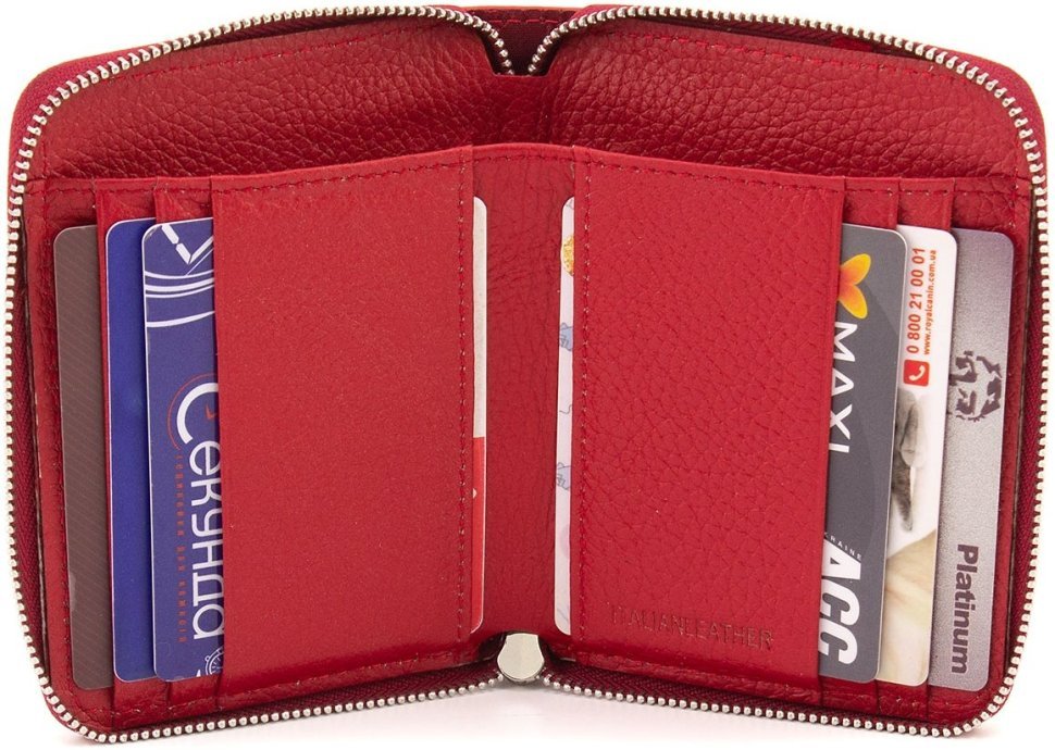 Шкіряний жіночий гаманець червоного кольору на блискавковій застібці ST Leather 1767276