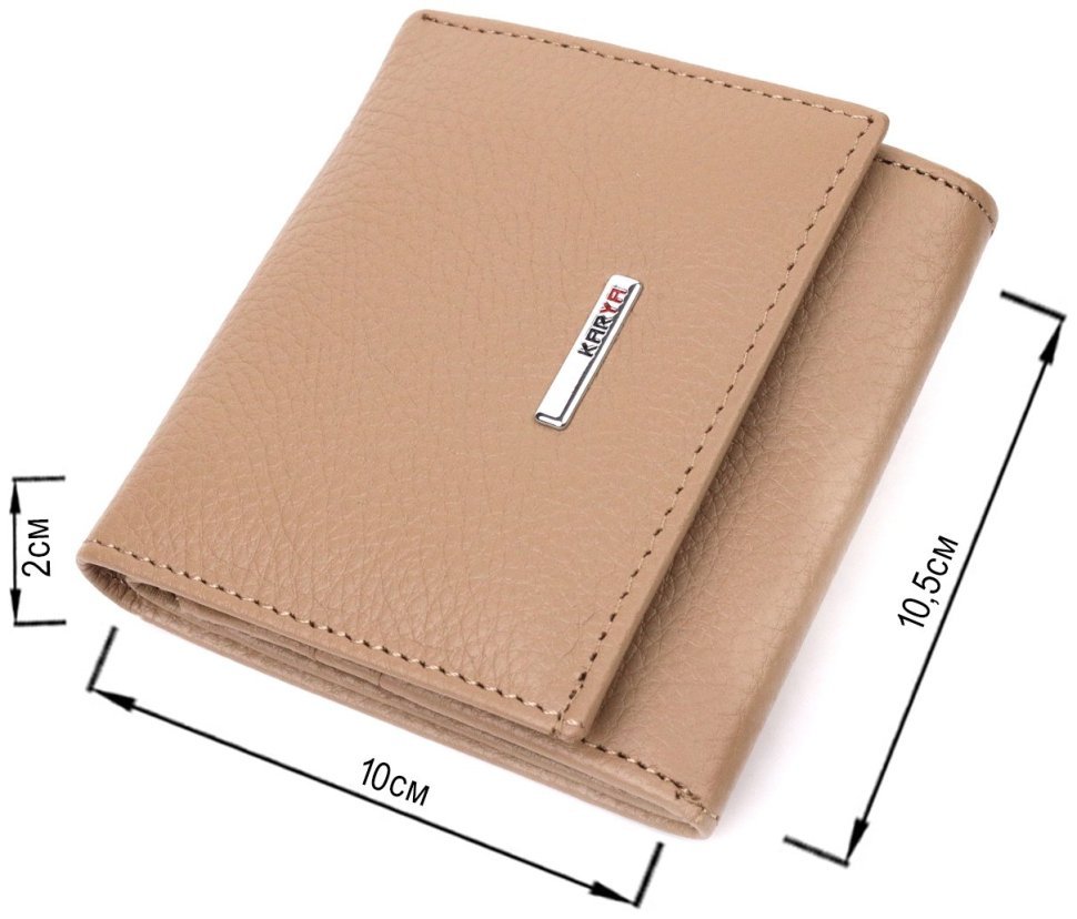 Невеликий жіночий гаманець бежевого кольору з натуральної шкіри на кнопці KARYA (2421378) modnotak фото №9