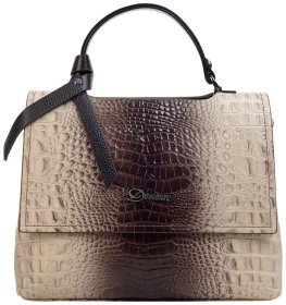 Каркасна жіноча сумка з фактурної шкіри під крокодила з ручкою для носіння Desisan 107776 бежева