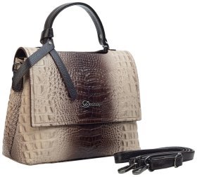 Каркасна жіноча сумка з фактурної шкіри під крокодила з ручкою для носіння Desisan 107776 бежева