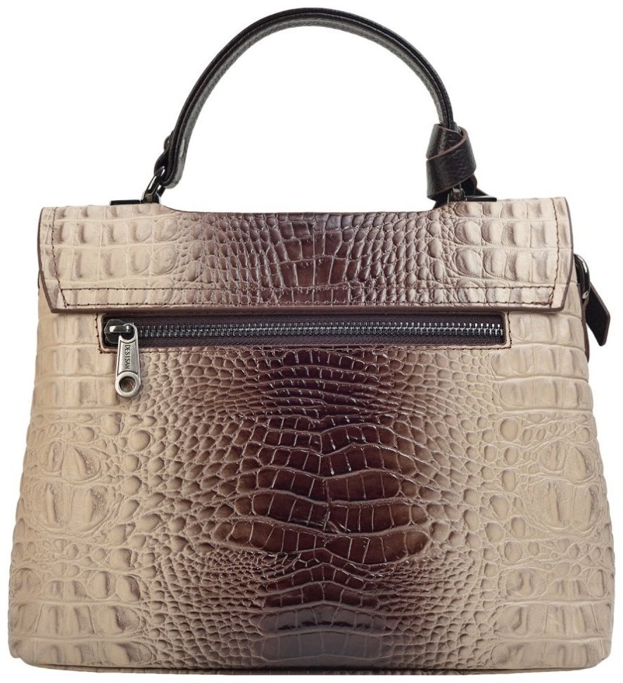 Каркасная женская сумка из фактурной кожи под крокодила с ручкой для носки Desisan 107776 бежевая фото №4 Каркасная женская сумка из фактурной кожи под крокодила с ручкой для носки Desisan 107776 бежевая modnotak фото №4