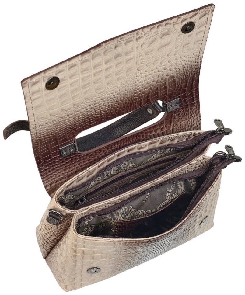 Каркасная женская сумка из фактурной кожи под крокодила с ручкой для носки Desisan 107776 бежевая фото №6 Каркасная женская сумка из фактурной кожи под крокодила с ручкой для носки Desisan 107776 бежевая modnotak фото №6